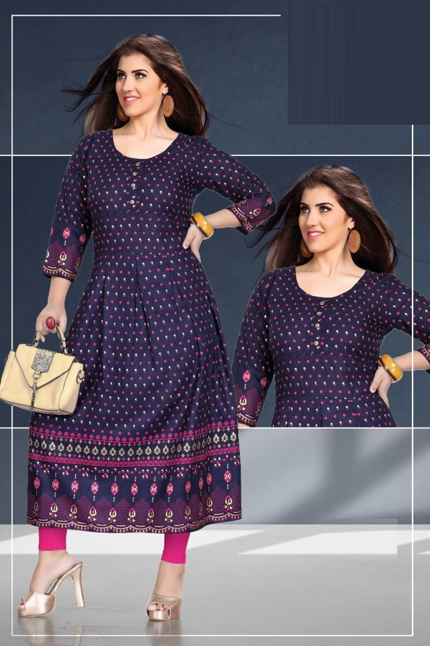 Beauty Queen Goldy 3 Ethnic Wear Rayon Printed Anarkali Kurti Collection